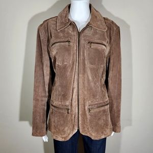 (EUC) I.E. Relaxed Petite Tan Suede Leather Zip Jacket